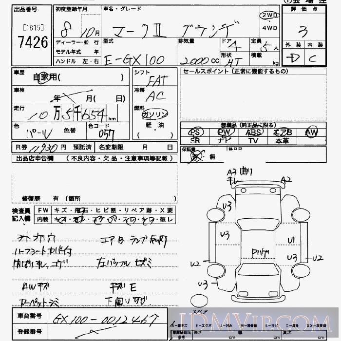 1996 TOYOTA MARK II  GX100 - 7426 - JU Saitama