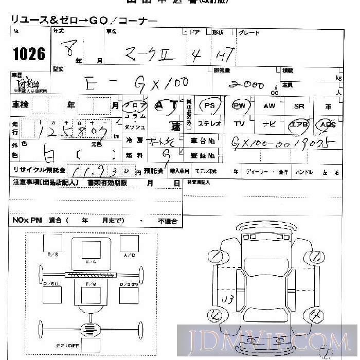 1996 TOYOTA MARK II  GX100 - 1026 - JU Nara