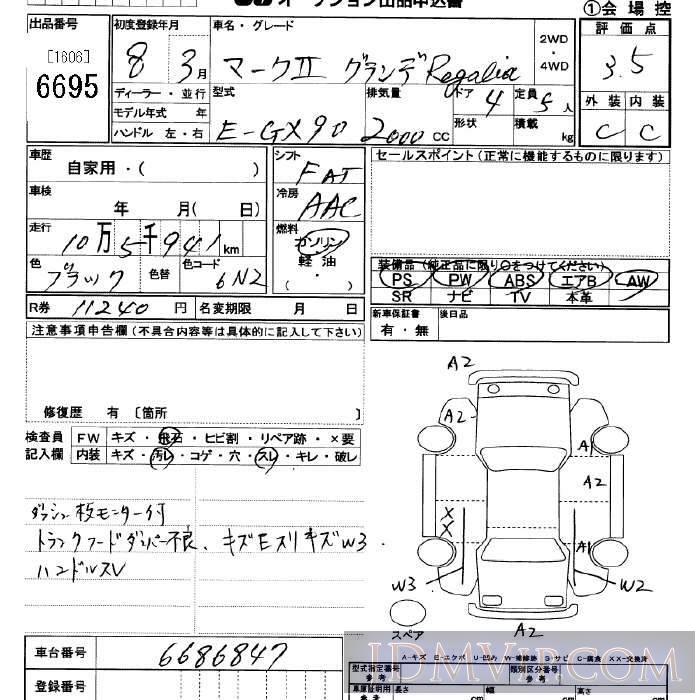 1996 TOYOTA MARK II  GX90 - 6695 - JU Saitama