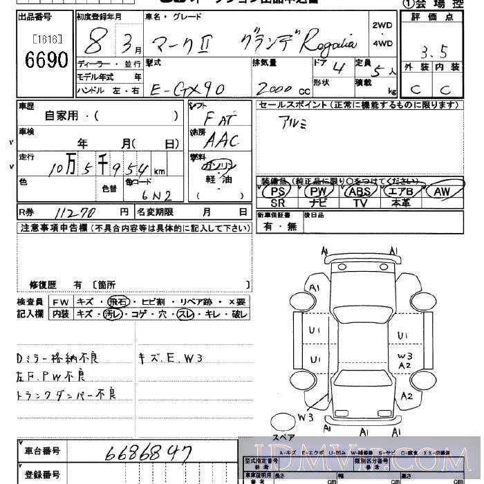 1996 TOYOTA MARK II  GX90 - 6690 - JU Saitama
