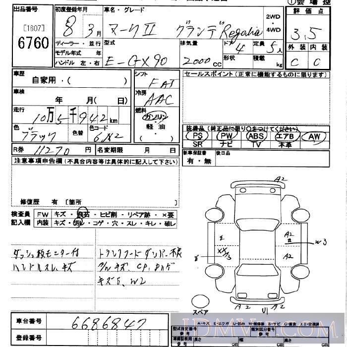 1996 TOYOTA MARK II  GX90 - 6760 - JU Saitama