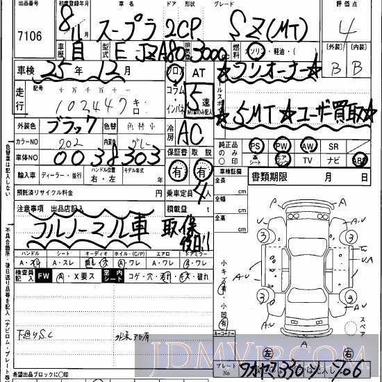 1996 TOYOTA SUPRA SZ JZA80 - 7106 - Hanaten Osaka
