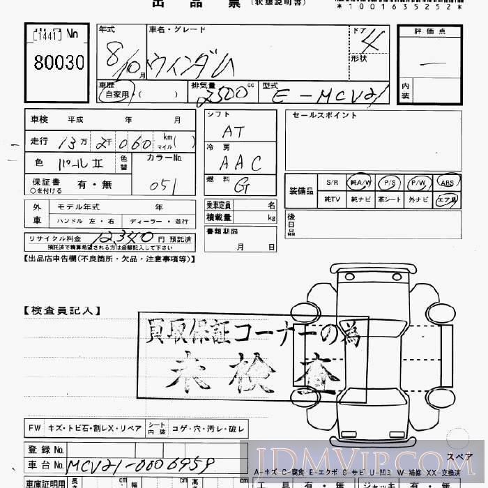 1996 TOYOTA WINDOM  MCV21 - 80030 - JU Gifu