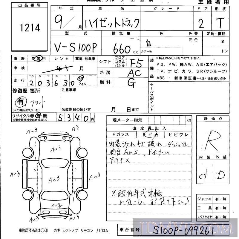1997 DAIHATSU HIJET VAN  S100P - 1214 - KCAA Fukuoka