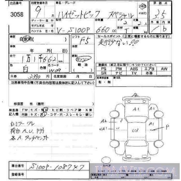 1997 DAIHATSU HIJET VAN _ S100P - 3058 - JU Hiroshima