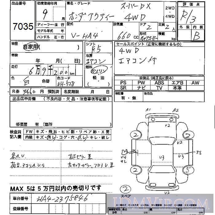 1997 HONDA ACTY TRUCK 4WD_SDX HA4 - 7035 - JU Mie
