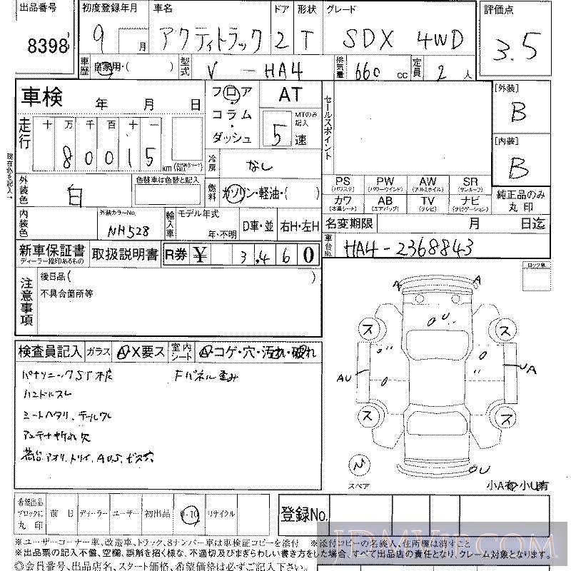 1997 HONDA ACTY TRUCK SDX HA4 - 8398 - LAA Shikoku