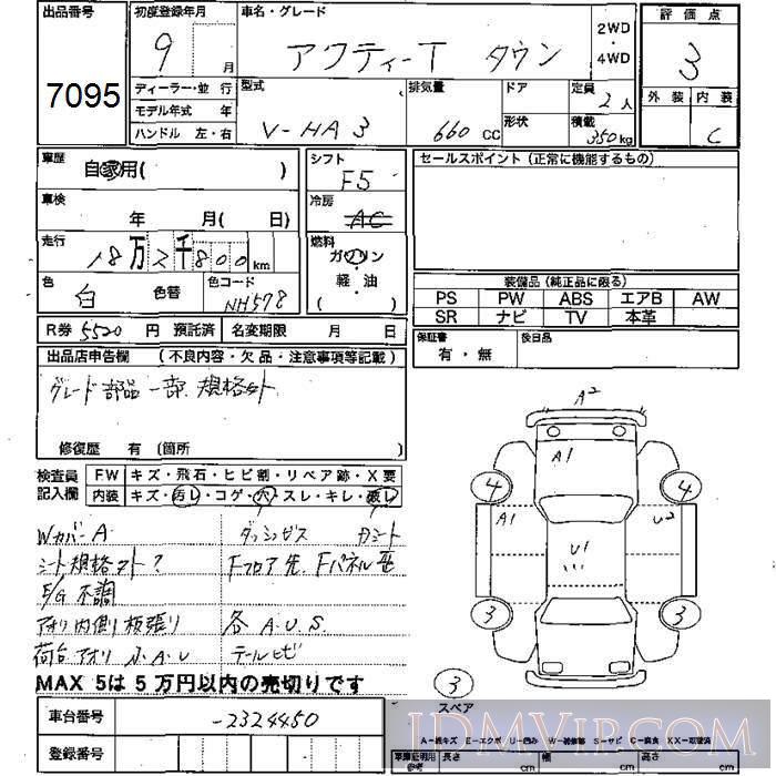 1997 HONDA ACTY TRUCK  HA3 - 7095 - JU Mie