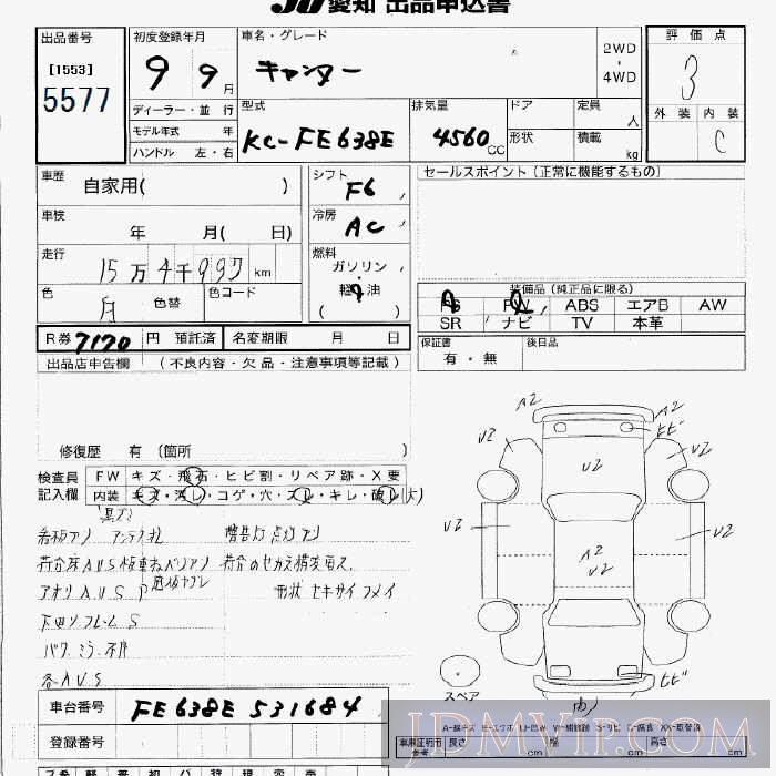 1997 MITSUBISHI CANTER TRUCK  FE638E - 5577 - JU Aichi