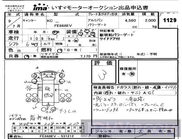1997 MITSUBISHI CANTER TRUCK  FE668EV - 1129 - Isuzu Kobe