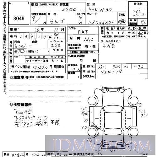 1997 NISSAN LARGO NW30 - 8049 - USS Hokuriku