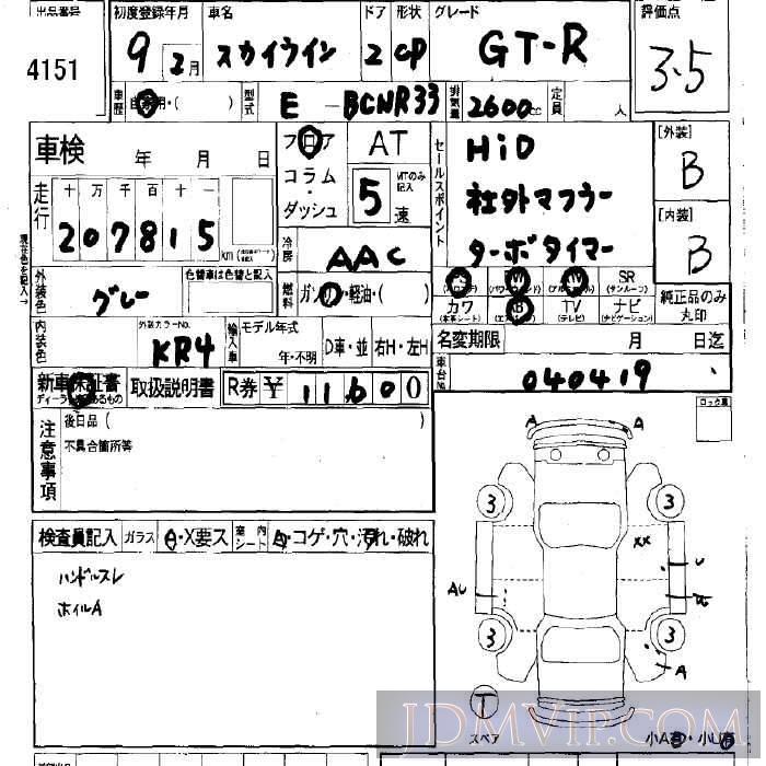 1997 NISSAN SKYLINE GT-R BCNR33 - 4151 - LAA Okayama