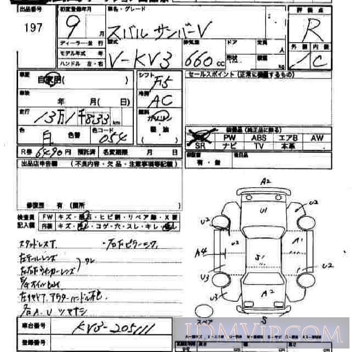 1997 SUBARU SAMBAR  KV3 - 197 - JU Hiroshima