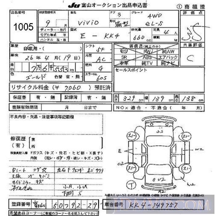1997 SUBARU VIVIO eL-S_4WD KK4 - 1005 - JU Toyama