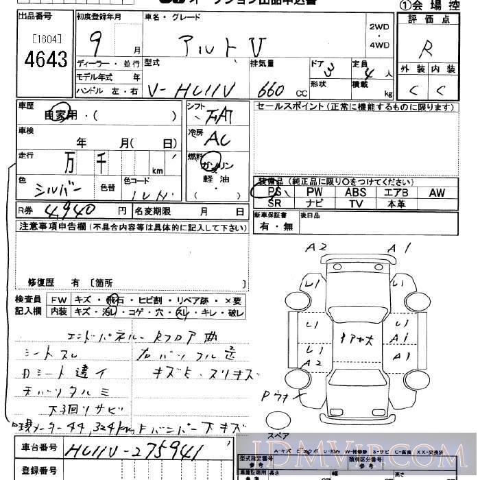 1997 SUZUKI ALTO  HC11V - 4643 - JU Saitama