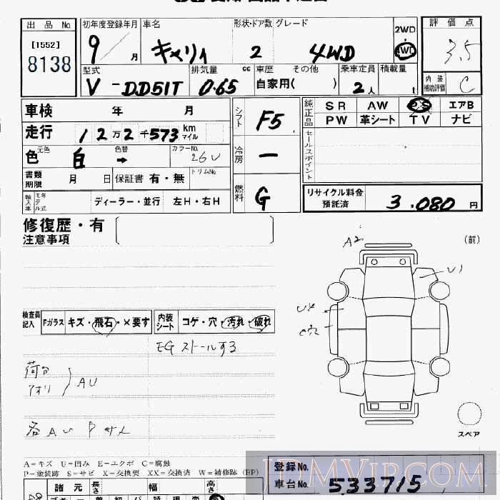 1997 SUZUKI CARRY TRUCK 4WD DD51T - 8138 - JU Aichi