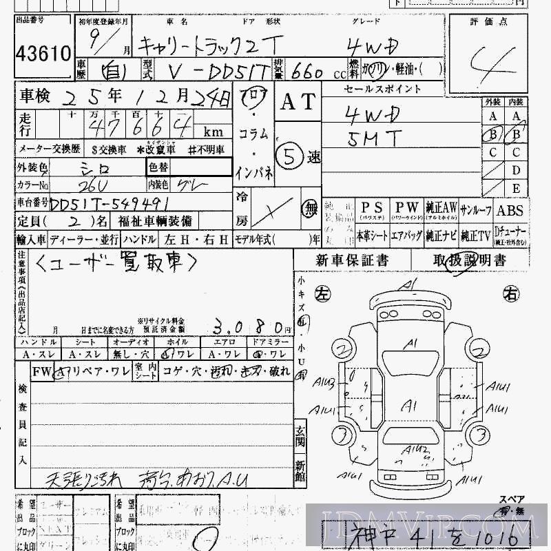 1997 SUZUKI CARRY TRUCK 4WD DD51T - 43610 - HAA Kobe