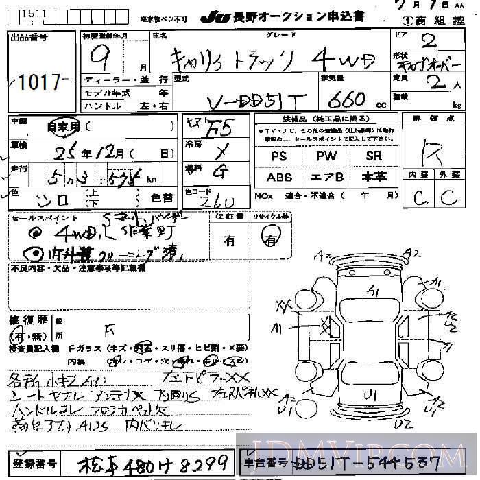 1997 SUZUKI CARRY TRUCK 4WD DD51T - 1017 - JU Nagano