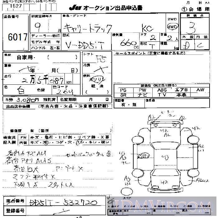 1997 SUZUKI CARRY TRUCK KC_4WD DD51T - 6017 - JU Nagano