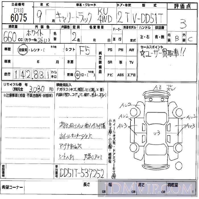 1997 SUZUKI CARRY TRUCK KU DD51T - 6075 - BCN
