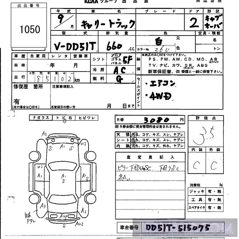 1997 SUZUKI CARRY TRUCK  DD51T - 1050 - KCAA Yamaguchi