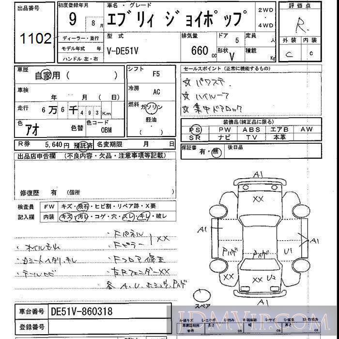 1997 SUZUKI EVERY  DE51V - 1102 - JU Shizuoka
