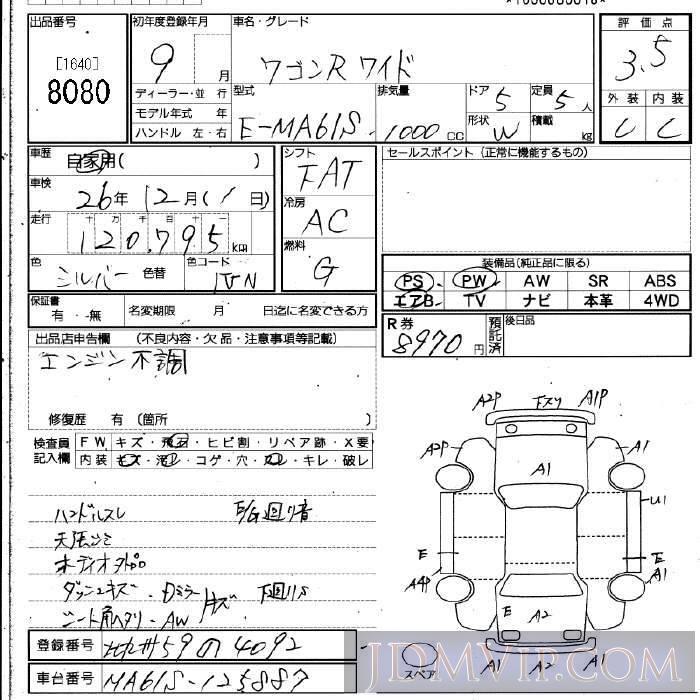 1997 SUZUKI WAGON R  MA61S - 8080 - JU Fukuoka