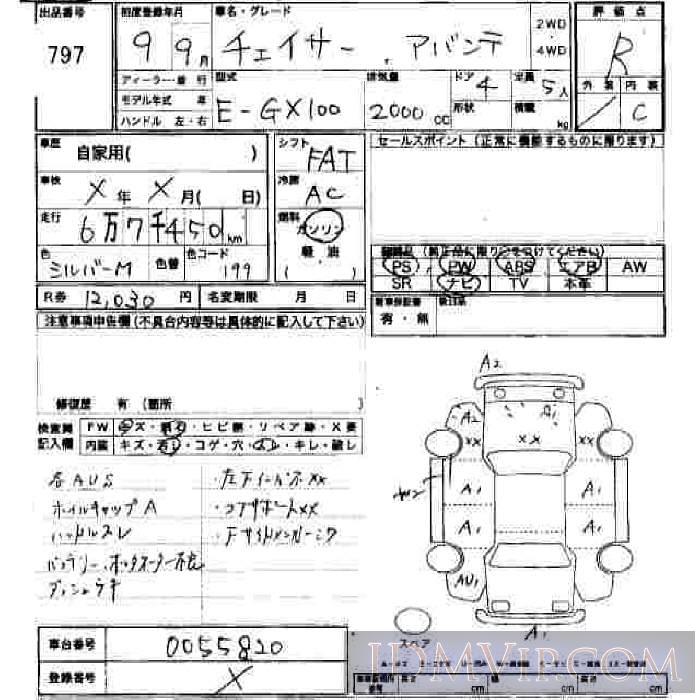 1997 TOYOTA CHASER  GX100 - 797 - JU Hiroshima