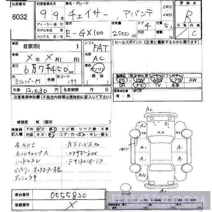 1997 TOYOTA CHASER  GX100 - 6032 - JU Hiroshima