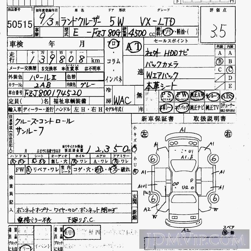 1997 TOYOTA LAND CRUISER VX-LTD FZJ80G - 50515 - HAA Kobe