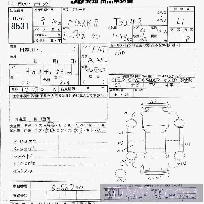 1997 TOYOTA MARK II  GX100 - 8531 - JU Aichi