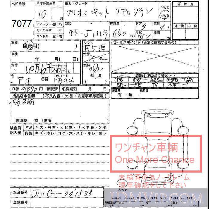 1998 DAIHATSU TERIOS KID  J111G - 7077 - JU Shizuoka