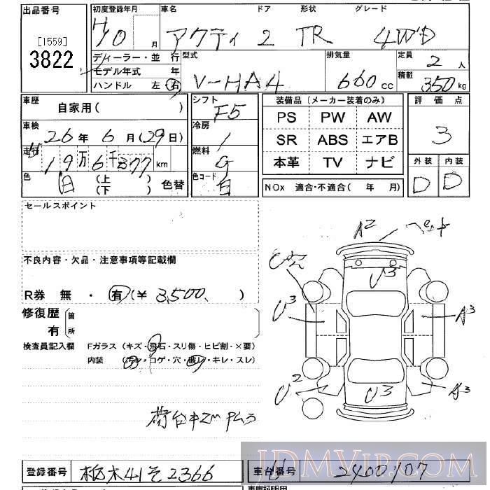 1998 HONDA ACTY TRUCK 4WD HA4 - 3822 - JU Tochigi