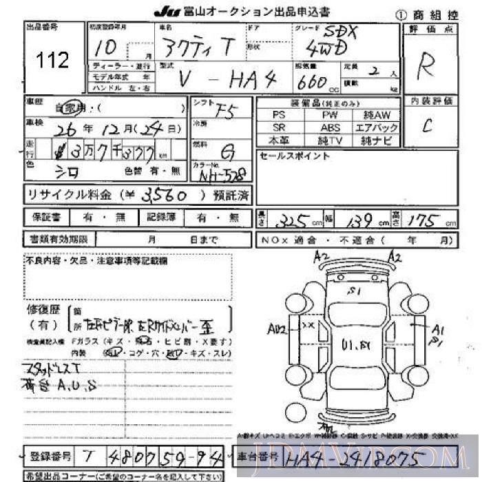 1998 HONDA ACTY TRUCK SDX_4WD HA4 - 112 - JU Toyama