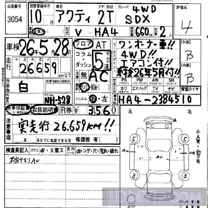 1998 HONDA ACTY TRUCK SDX_4WD HA4 - 3054 - LAA Okayama