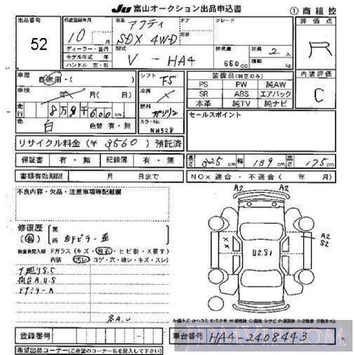 1998 HONDA ACTY TRUCK SDX_4WD HA4 - 52 - JU Toyama
