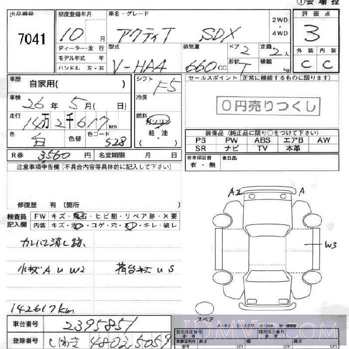 1998 HONDA ACTY TRUCK SDX HA4 - 7041 - JU Fukushima