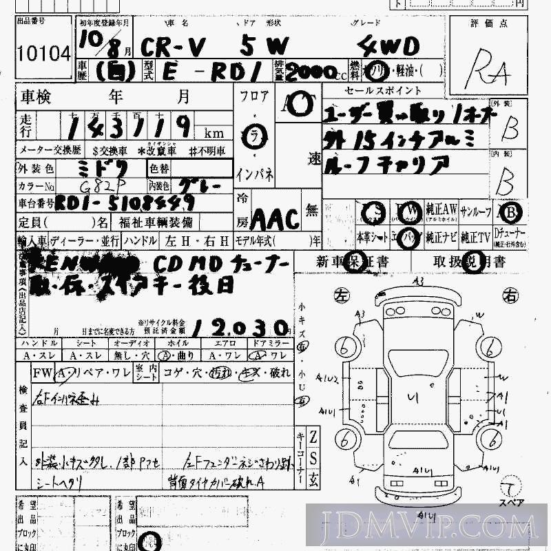 1998 HONDA CR-V 4WD RD1 - 10104 - HAA Kobe