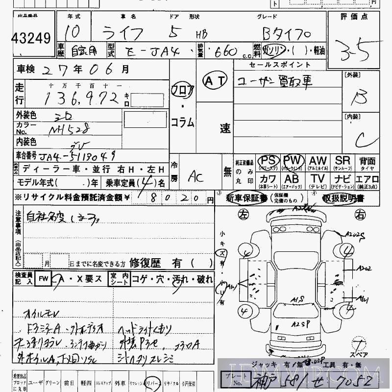 1998 HONDA LIFE B JA4 - 43249 - HAA Kobe