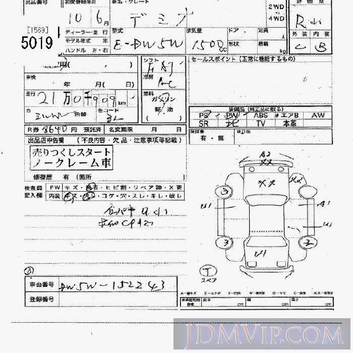 1998 MAZDA DEMIO DW5W - 5019 - JU Tochigi