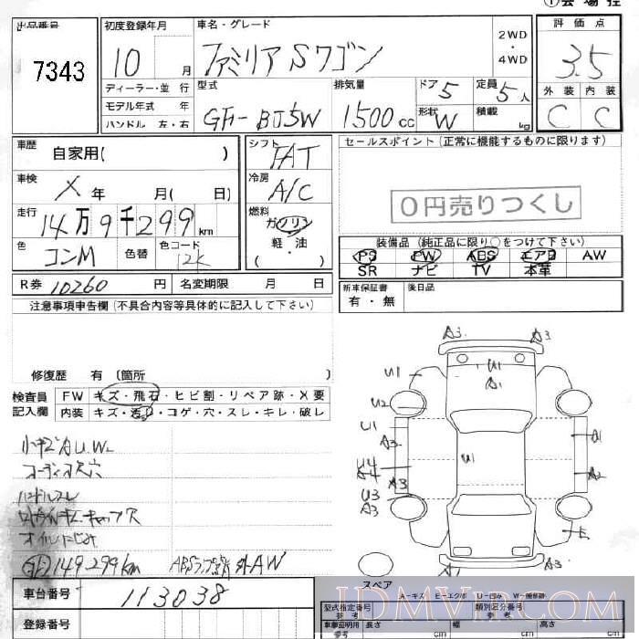 1998 MAZDA FAMILIA S WAGON  BJ5W - 7343 - JU Fukushima