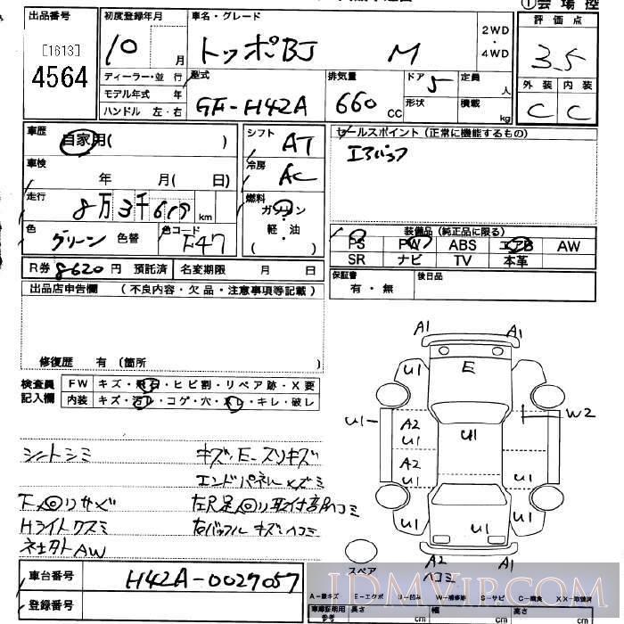 1998 MITSUBISHI TOPPO BJ M H42A - 4564 - JU Saitama