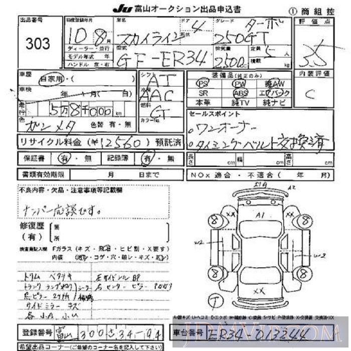 1998 NISSAN SKYLINE 250GT_ ER34 - 303 - JU Toyama