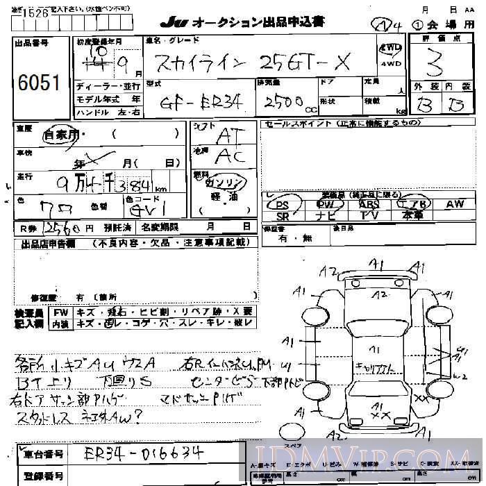 1998 NISSAN SKYLINE 25GT-X ER34 - 6051 - JU Nagano