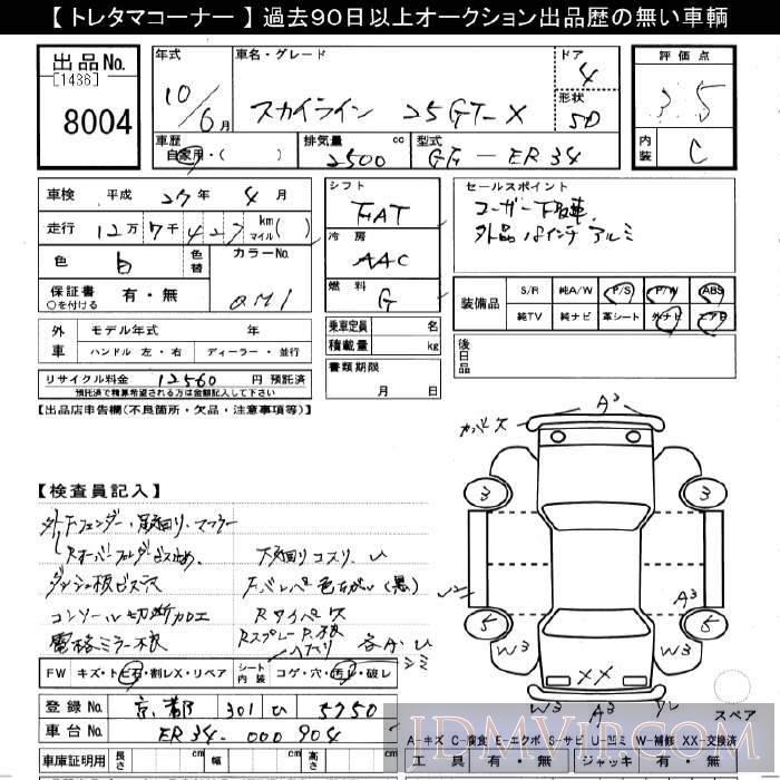 1998 NISSAN SKYLINE 25GT-X ER34 - 8004 - JU Gifu