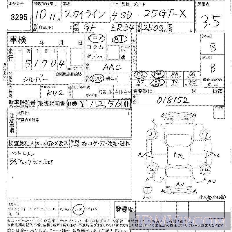 1998 NISSAN SKYLINE 25GT-X ER34 - 8295 - LAA Shikoku