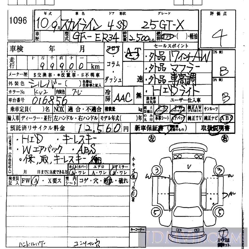 1998 NISSAN SKYLINE 25GT-X ER34 - 1096 - IAA Osaka