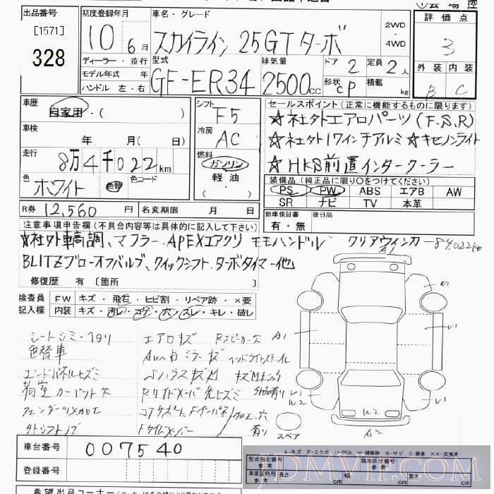 1998 NISSAN SKYLINE 25GT ER34 - 328 - JU Tokyo