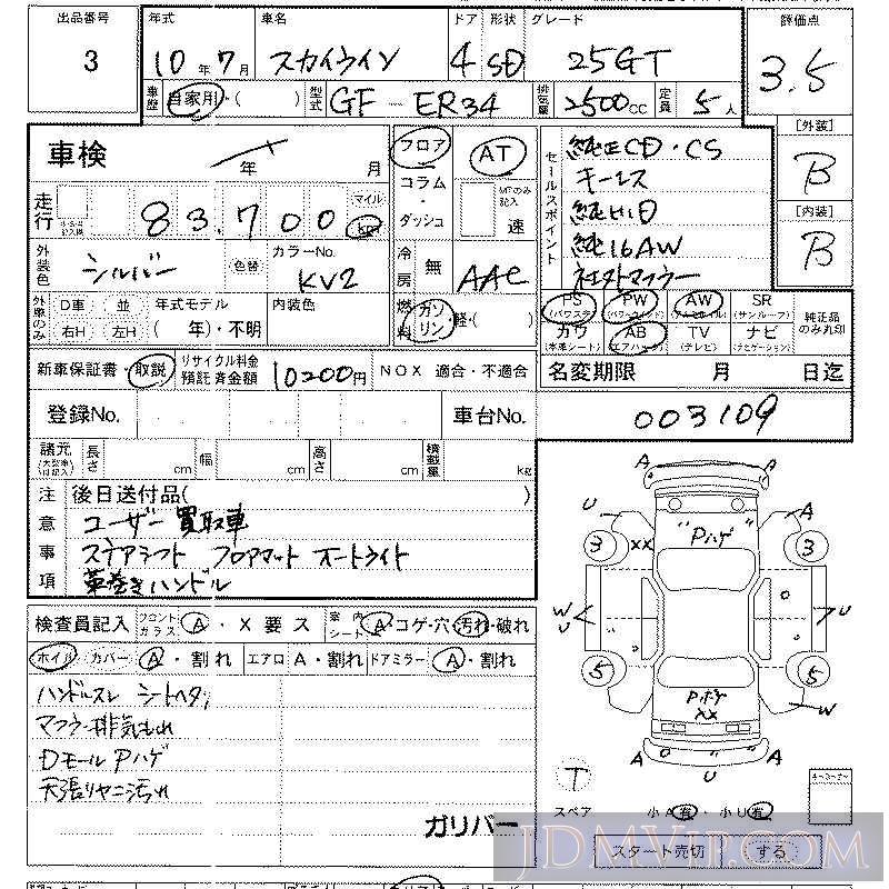 1998 NISSAN SKYLINE 25GT ER34 - 3 - LAA Kansai