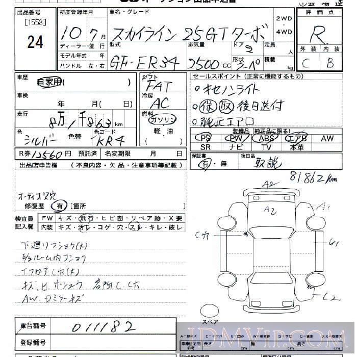 1998 NISSAN SKYLINE 25GT ER34 - 24 - JU Tokyo